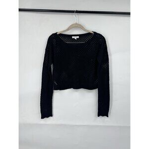 Delia's Rave Witchy Goth Retro Y2K‎ Sheer Knit Crop Top Women M Black Open Knit